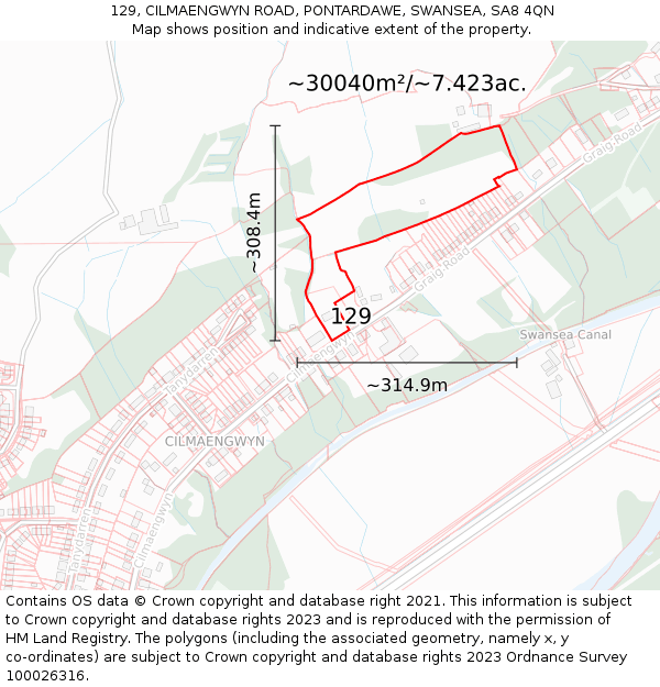129, CILMAENGWYN ROAD, PONTARDAWE, SWANSEA, SA8 4QN: Plot and title map