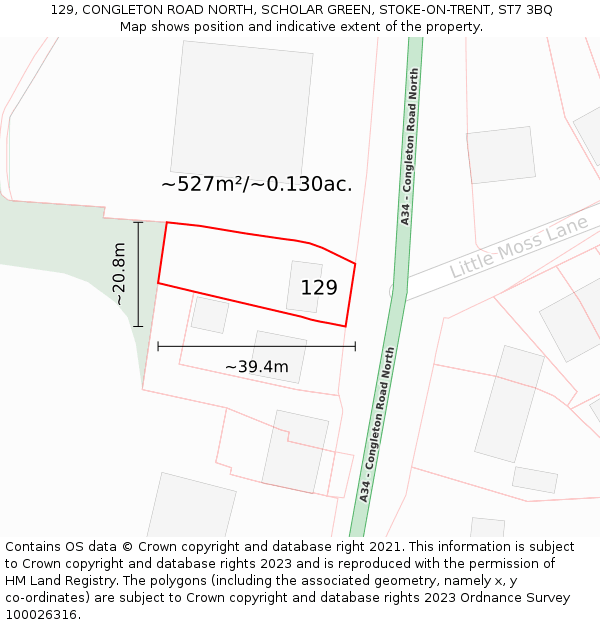 129, CONGLETON ROAD NORTH, SCHOLAR GREEN, STOKE-ON-TRENT, ST7 3BQ: Plot and title map