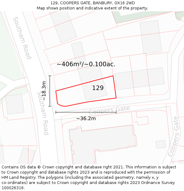 129, COOPERS GATE, BANBURY, OX16 2WD: Plot and title map