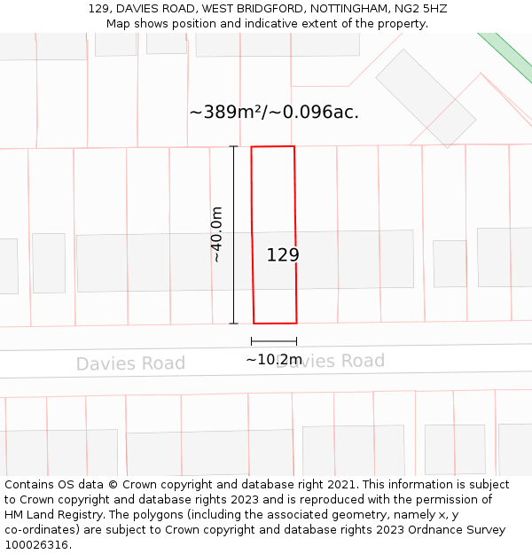 129, DAVIES ROAD, WEST BRIDGFORD, NOTTINGHAM, NG2 5HZ: Plot and title map