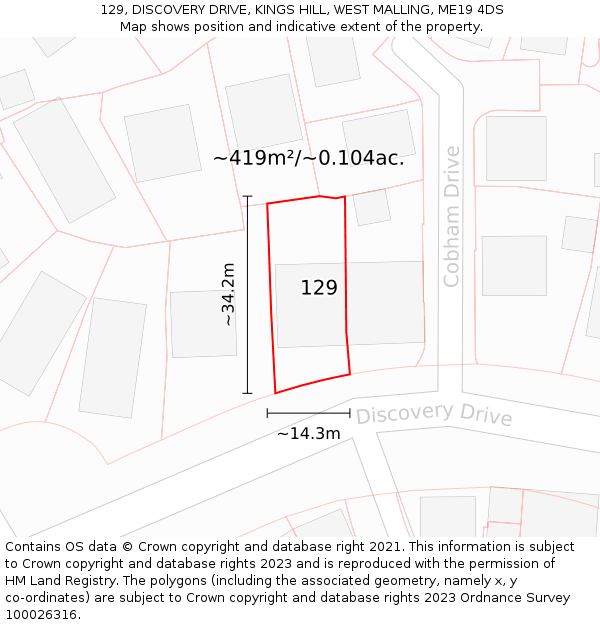 129, DISCOVERY DRIVE, KINGS HILL, WEST MALLING, ME19 4DS: Plot and title map