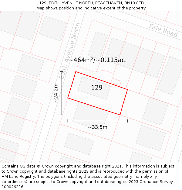 129, EDITH AVENUE NORTH, PEACEHAVEN, BN10 8EB: Plot and title map