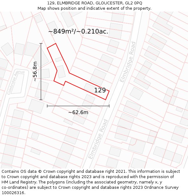 129, ELMBRIDGE ROAD, GLOUCESTER, GL2 0PQ: Plot and title map