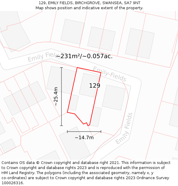 129, EMILY FIELDS, BIRCHGROVE, SWANSEA, SA7 9NT: Plot and title map