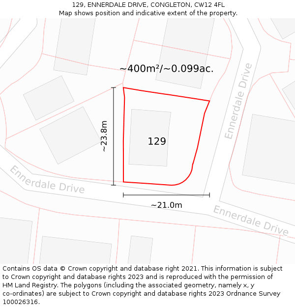 129, ENNERDALE DRIVE, CONGLETON, CW12 4FL: Plot and title map