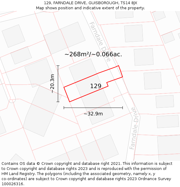 129, FARNDALE DRIVE, GUISBOROUGH, TS14 8JX: Plot and title map