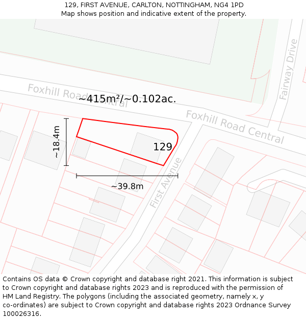 129, FIRST AVENUE, CARLTON, NOTTINGHAM, NG4 1PD: Plot and title map