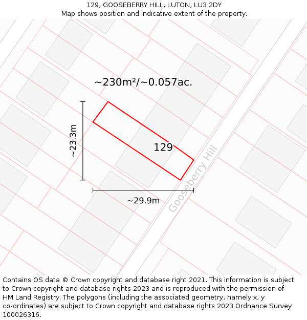 129, GOOSEBERRY HILL, LUTON, LU3 2DY: Plot and title map