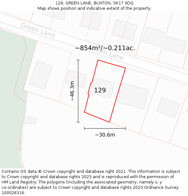 129, GREEN LANE, BUXTON, SK17 9DQ: Plot and title map