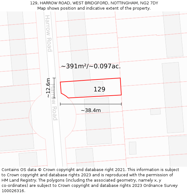 129, HARROW ROAD, WEST BRIDGFORD, NOTTINGHAM, NG2 7DY: Plot and title map