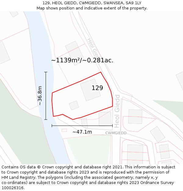 129, HEOL GIEDD, CWMGIEDD, SWANSEA, SA9 1LY: Plot and title map