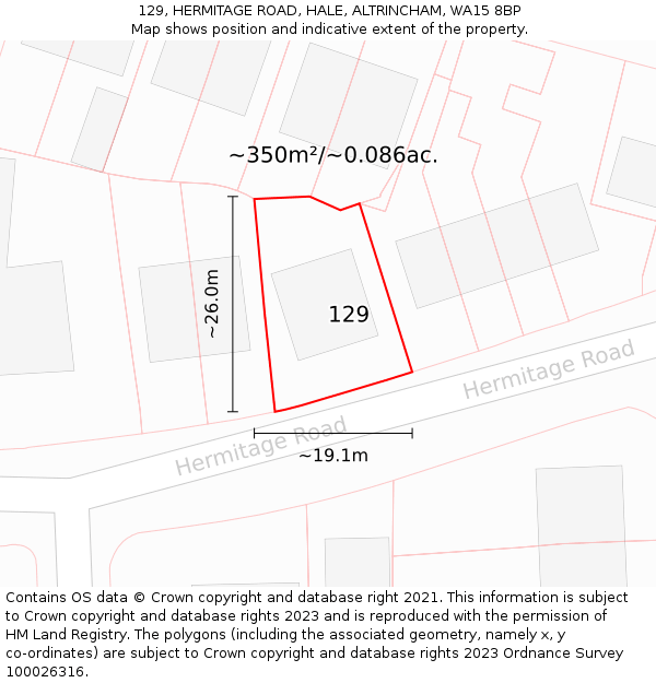 129, HERMITAGE ROAD, HALE, ALTRINCHAM, WA15 8BP: Plot and title map