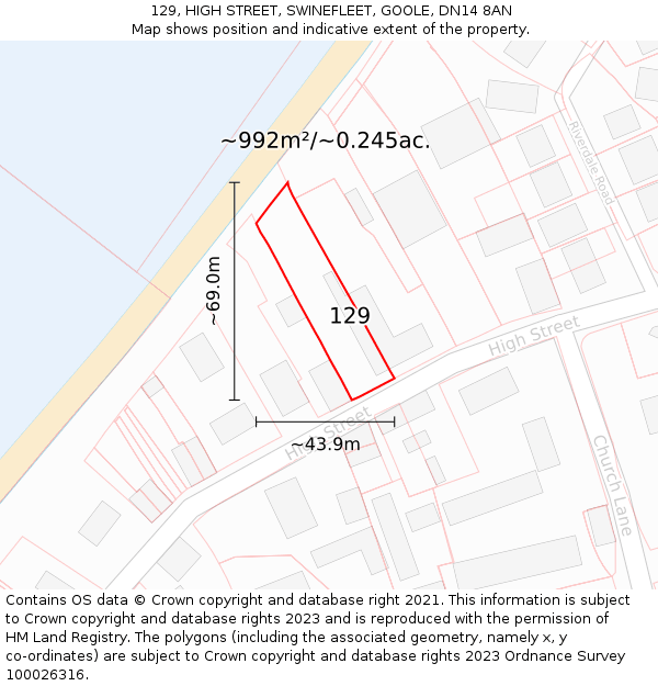 129, HIGH STREET, SWINEFLEET, GOOLE, DN14 8AN: Plot and title map