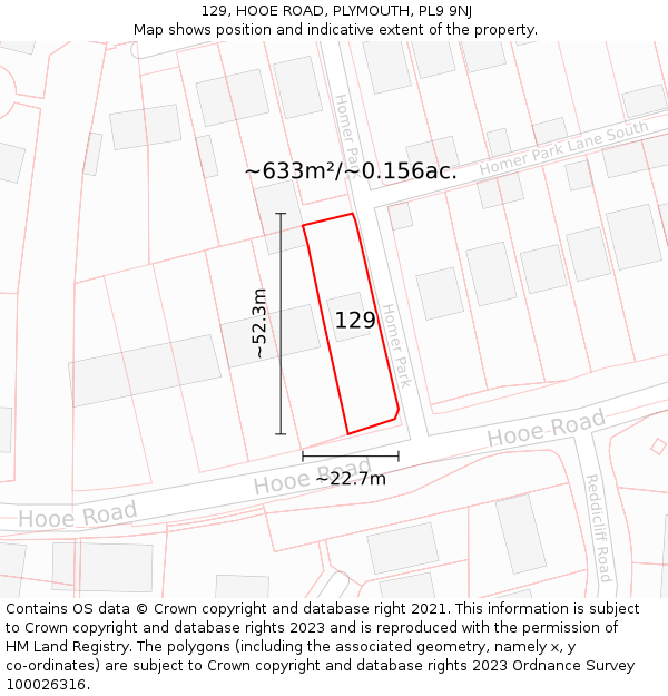 129, HOOE ROAD, PLYMOUTH, PL9 9NJ: Plot and title map