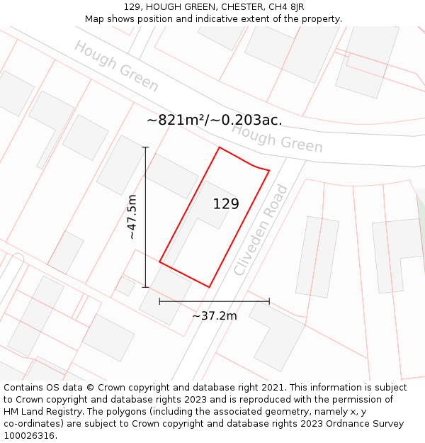 129, HOUGH GREEN, CHESTER, CH4 8JR: Plot and title map