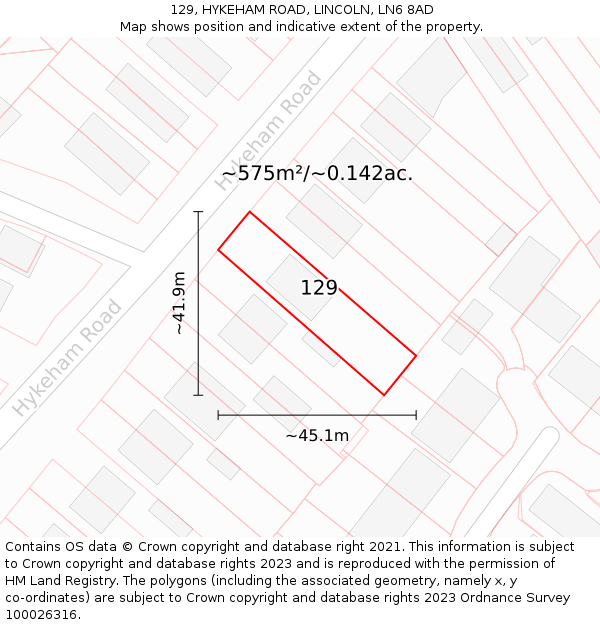 129, HYKEHAM ROAD, LINCOLN, LN6 8AD: Plot and title map