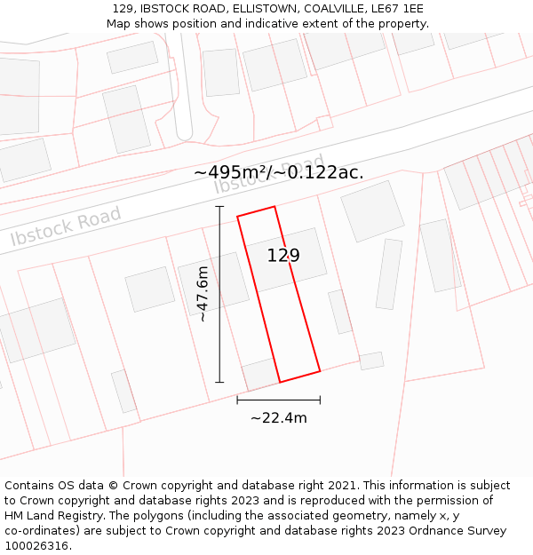 129, IBSTOCK ROAD, ELLISTOWN, COALVILLE, LE67 1EE: Plot and title map