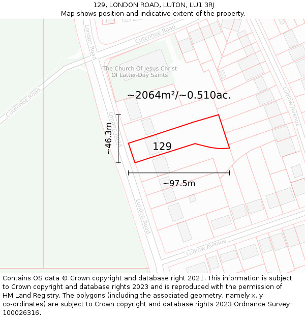 129, LONDON ROAD, LUTON, LU1 3RJ: Plot and title map