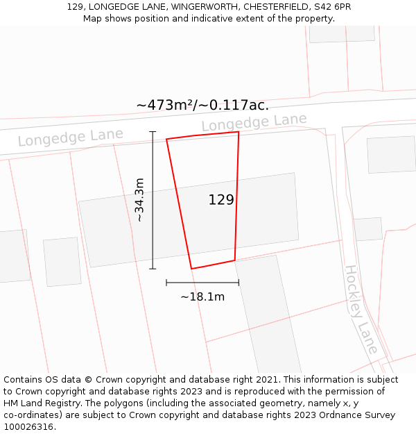 129, LONGEDGE LANE, WINGERWORTH, CHESTERFIELD, S42 6PR: Plot and title map