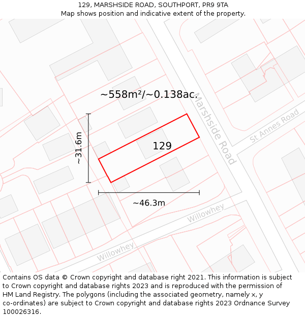 129, MARSHSIDE ROAD, SOUTHPORT, PR9 9TA: Plot and title map