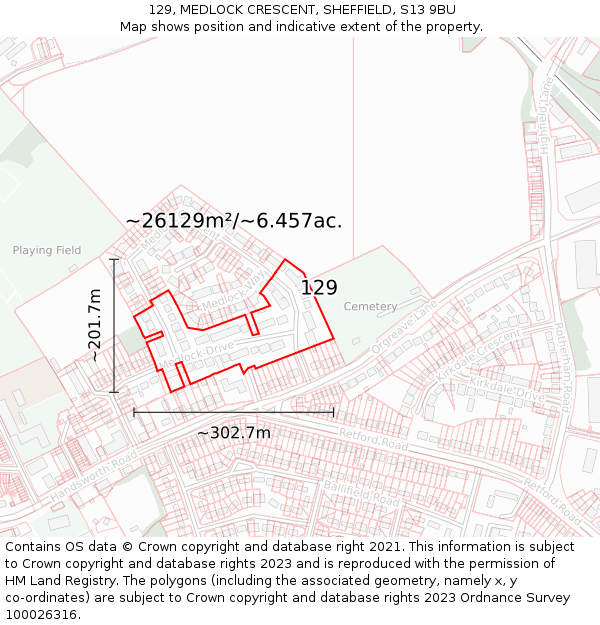 129, MEDLOCK CRESCENT, SHEFFIELD, S13 9BU: Plot and title map