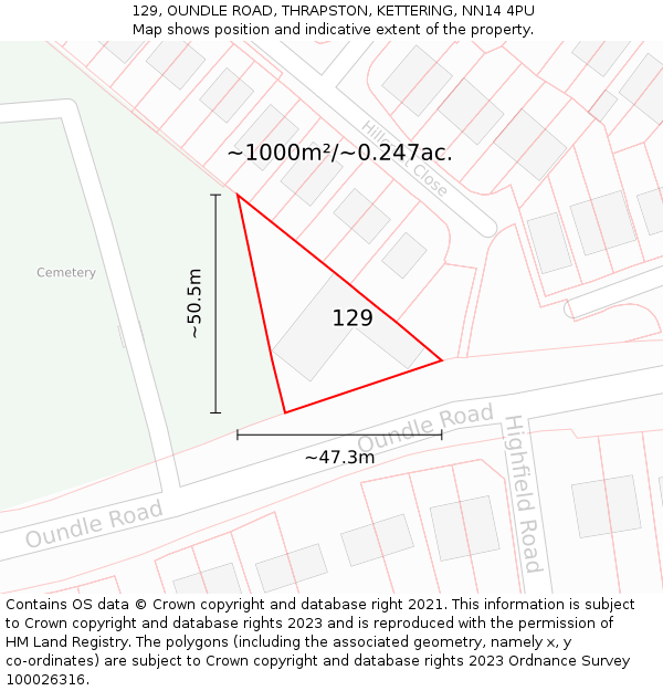 129, OUNDLE ROAD, THRAPSTON, KETTERING, NN14 4PU: Plot and title map