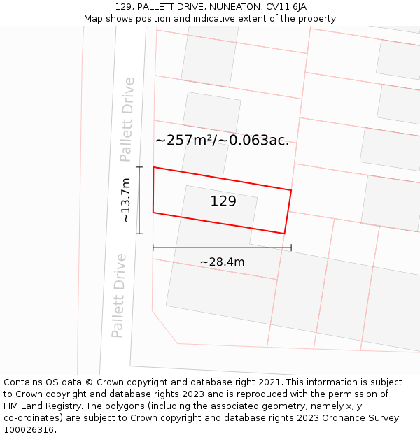 129, PALLETT DRIVE, NUNEATON, CV11 6JA: Plot and title map