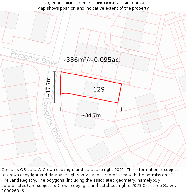 129, PEREGRINE DRIVE, SITTINGBOURNE, ME10 4UW: Plot and title map