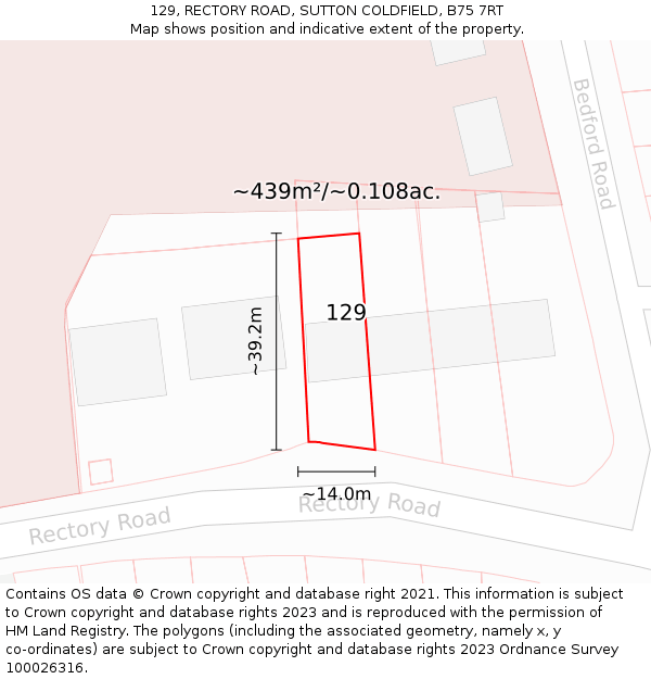 129, RECTORY ROAD, SUTTON COLDFIELD, B75 7RT: Plot and title map