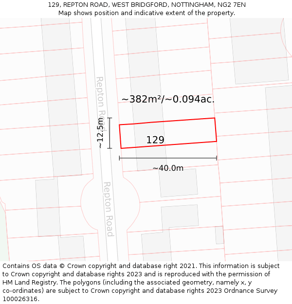 129, REPTON ROAD, WEST BRIDGFORD, NOTTINGHAM, NG2 7EN: Plot and title map