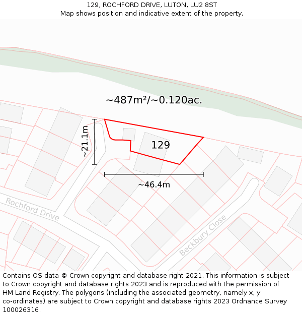 129, ROCHFORD DRIVE, LUTON, LU2 8ST: Plot and title map