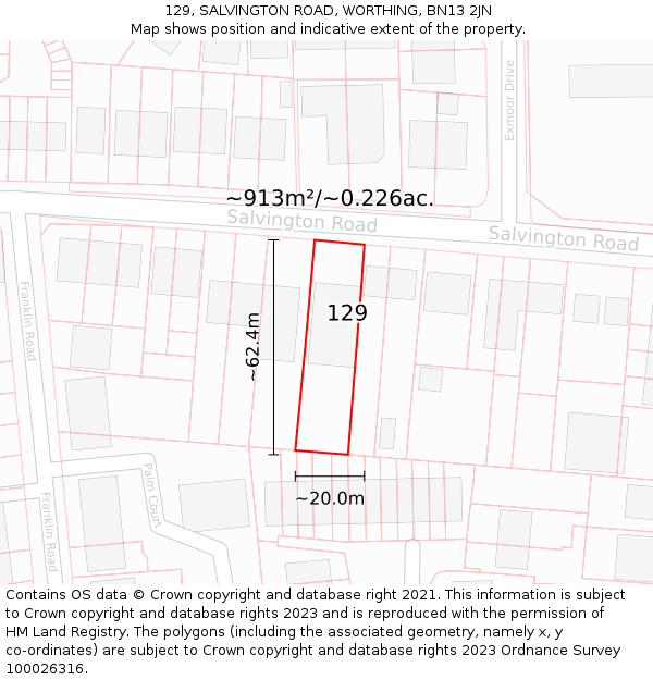 129, SALVINGTON ROAD, WORTHING, BN13 2JN: Plot and title map