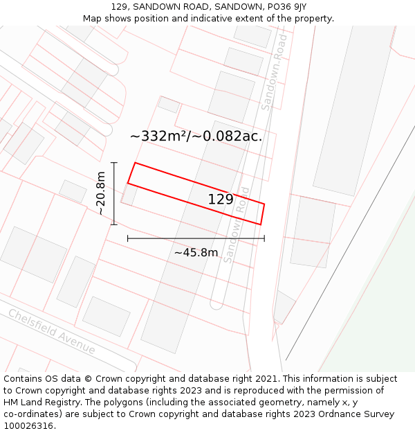 129, SANDOWN ROAD, SANDOWN, PO36 9JY: Plot and title map