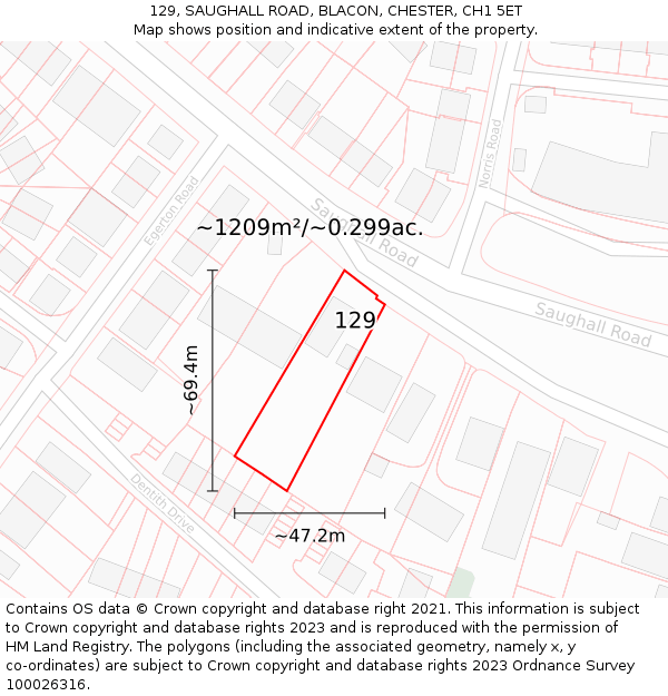 129, SAUGHALL ROAD, BLACON, CHESTER, CH1 5ET: Plot and title map