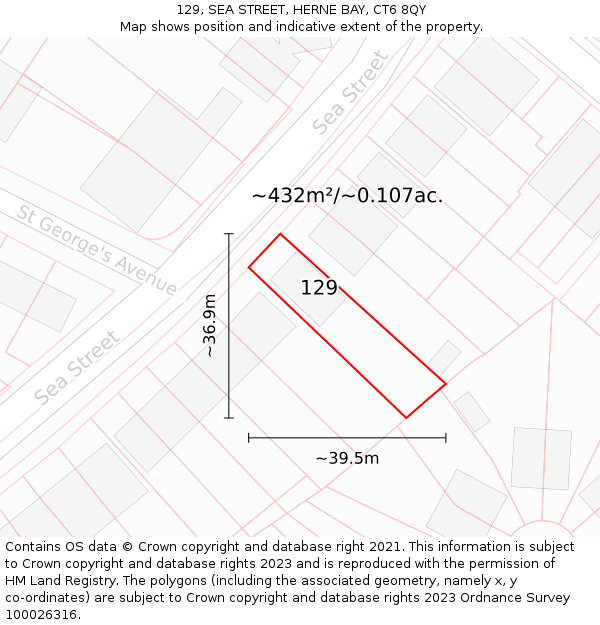 129, SEA STREET, HERNE BAY, CT6 8QY: Plot and title map