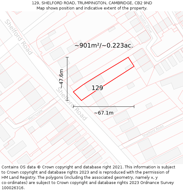 129, SHELFORD ROAD, TRUMPINGTON, CAMBRIDGE, CB2 9ND: Plot and title map