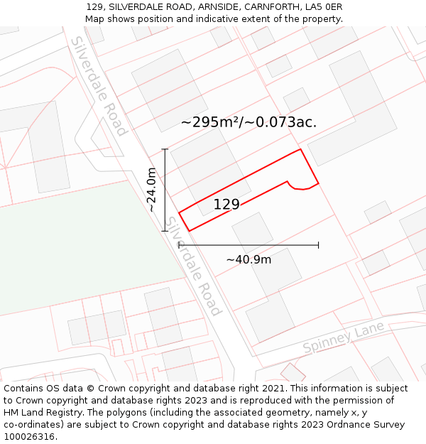 129, SILVERDALE ROAD, ARNSIDE, CARNFORTH, LA5 0ER: Plot and title map