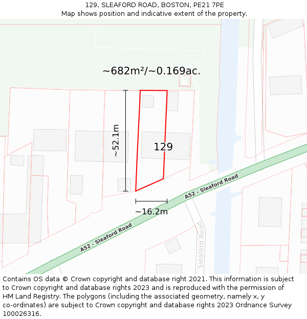 129, SLEAFORD ROAD, BOSTON, PE21 7PE: Plot and title map