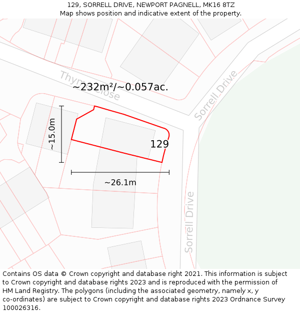 129, SORRELL DRIVE, NEWPORT PAGNELL, MK16 8TZ: Plot and title map