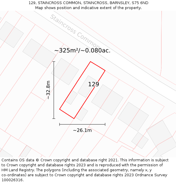 129, STAINCROSS COMMON, STAINCROSS, BARNSLEY, S75 6ND: Plot and title map