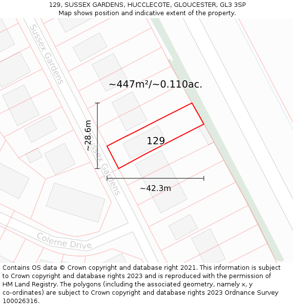 129, SUSSEX GARDENS, HUCCLECOTE, GLOUCESTER, GL3 3SP: Plot and title map