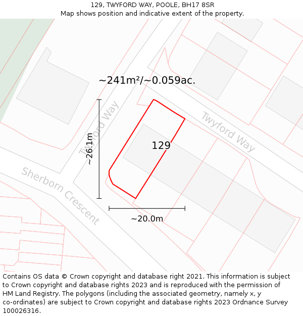 129, TWYFORD WAY, POOLE, BH17 8SR: Plot and title map