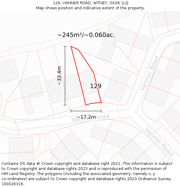 129, VANNER ROAD, WITNEY, OX28 1LQ: Plot and title map