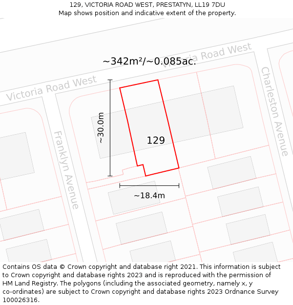 129, VICTORIA ROAD WEST, PRESTATYN, LL19 7DU: Plot and title map