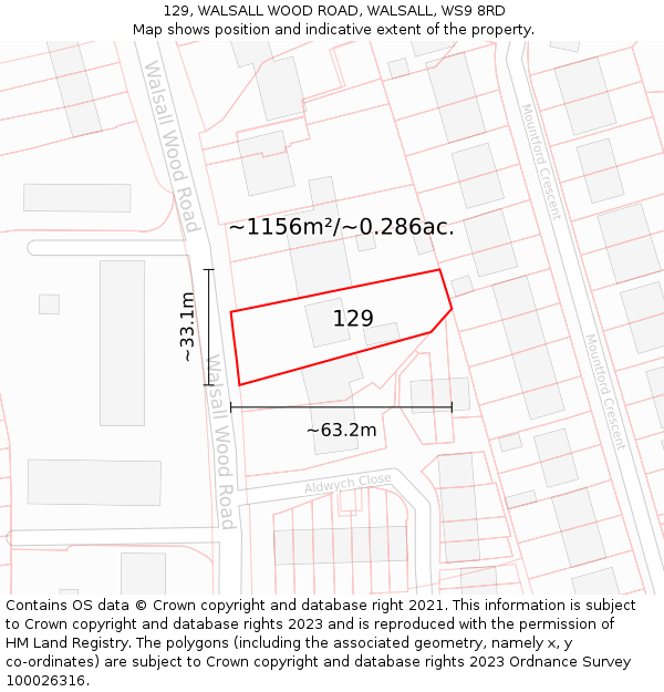 129, WALSALL WOOD ROAD, WALSALL, WS9 8RD: Plot and title map