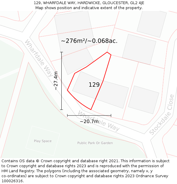 129, WHARFDALE WAY, HARDWICKE, GLOUCESTER, GL2 4JE: Plot and title map