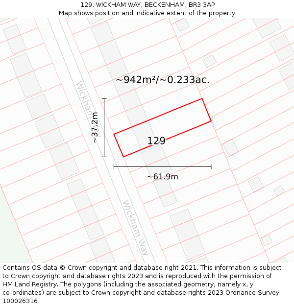 129, WICKHAM WAY, BECKENHAM, BR3 3AP: Plot and title map