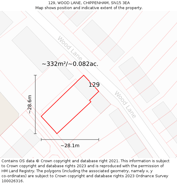 129, WOOD LANE, CHIPPENHAM, SN15 3EA: Plot and title map