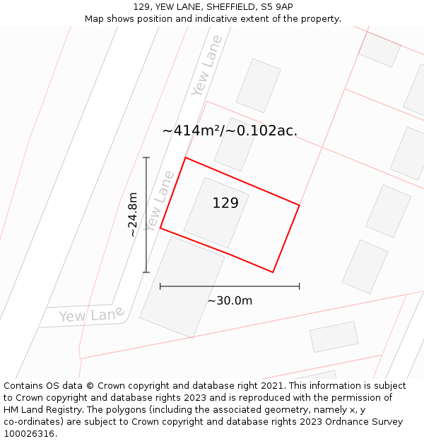 129, YEW LANE, SHEFFIELD, S5 9AP: Plot and title map