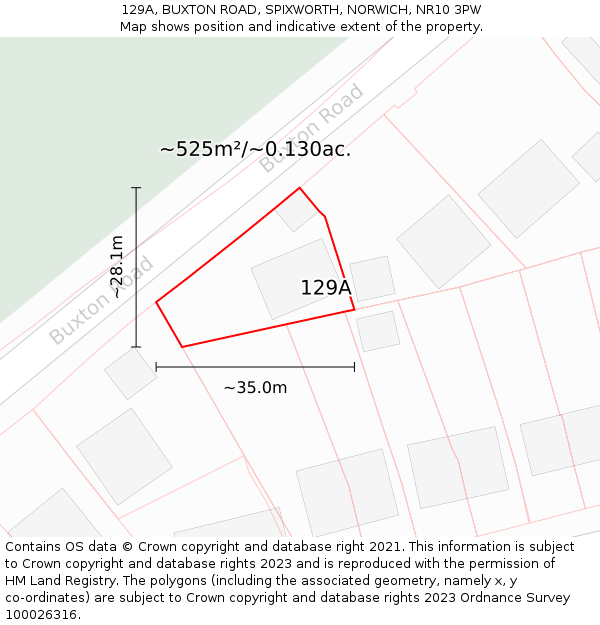 129A, BUXTON ROAD, SPIXWORTH, NORWICH, NR10 3PW: Plot and title map